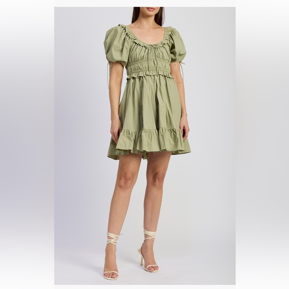 En Saison Ruffle Puff Sleeve Tiered Mini Dress